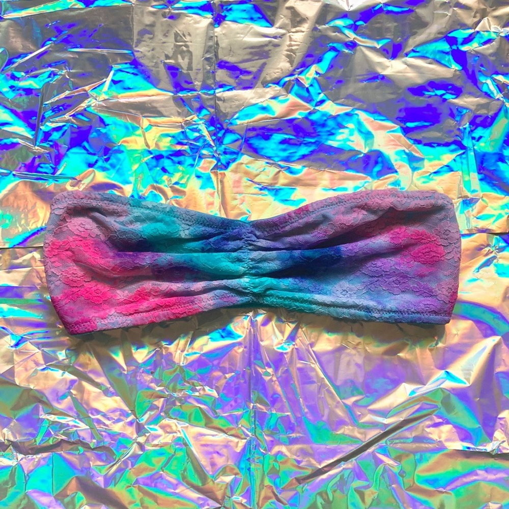 Neon Multicolored Strapless Lace Bandeau